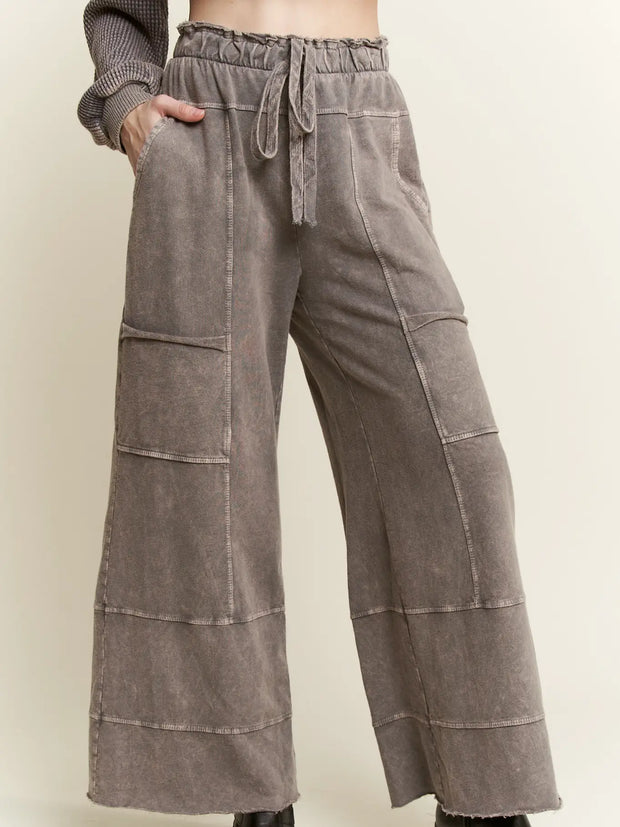 Mineral Wash Wide Leg Cargo Pants