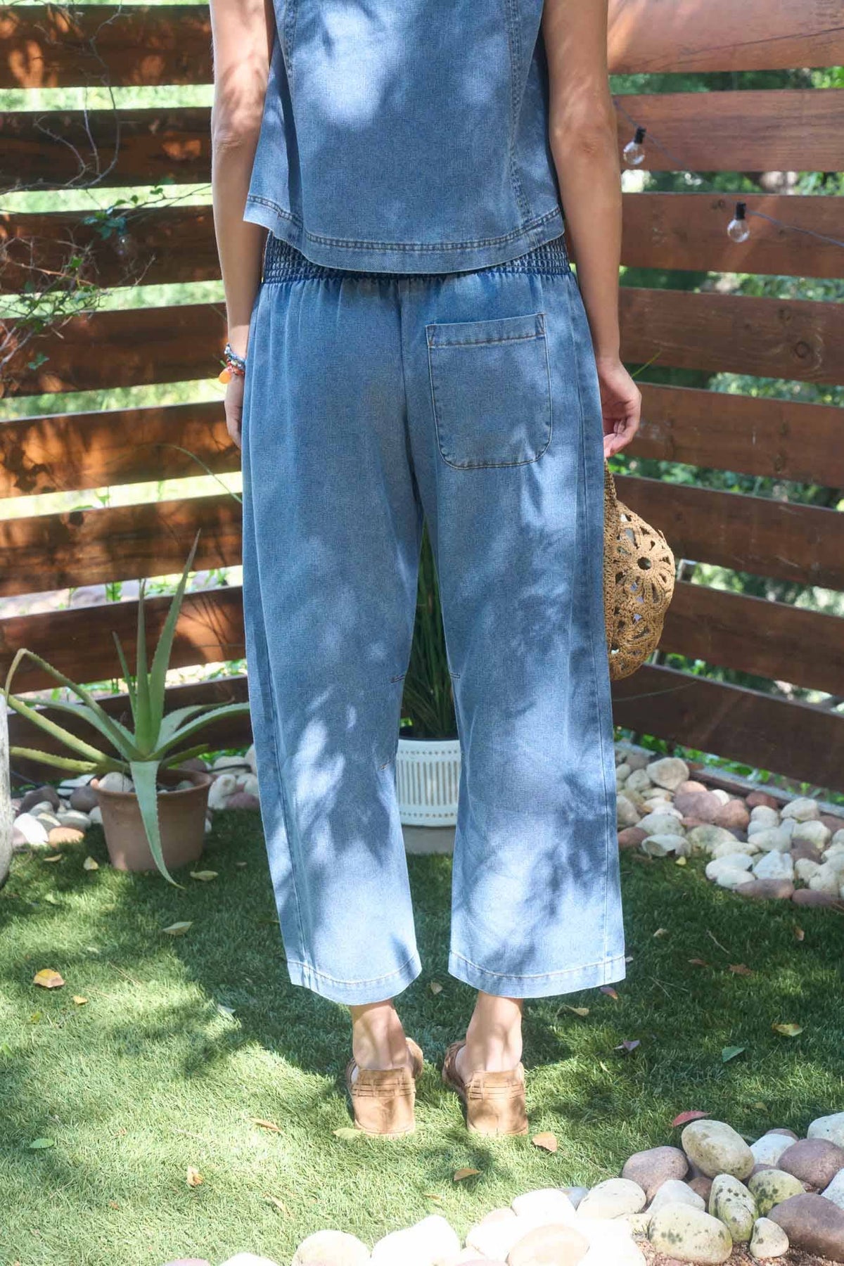 Smocked Waist Denim Pants