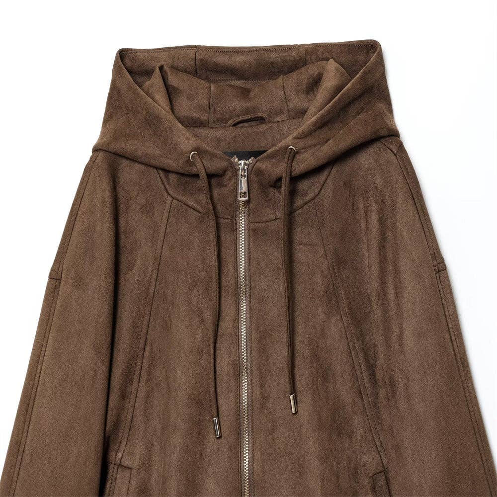Hooded Faux Suede Jacket