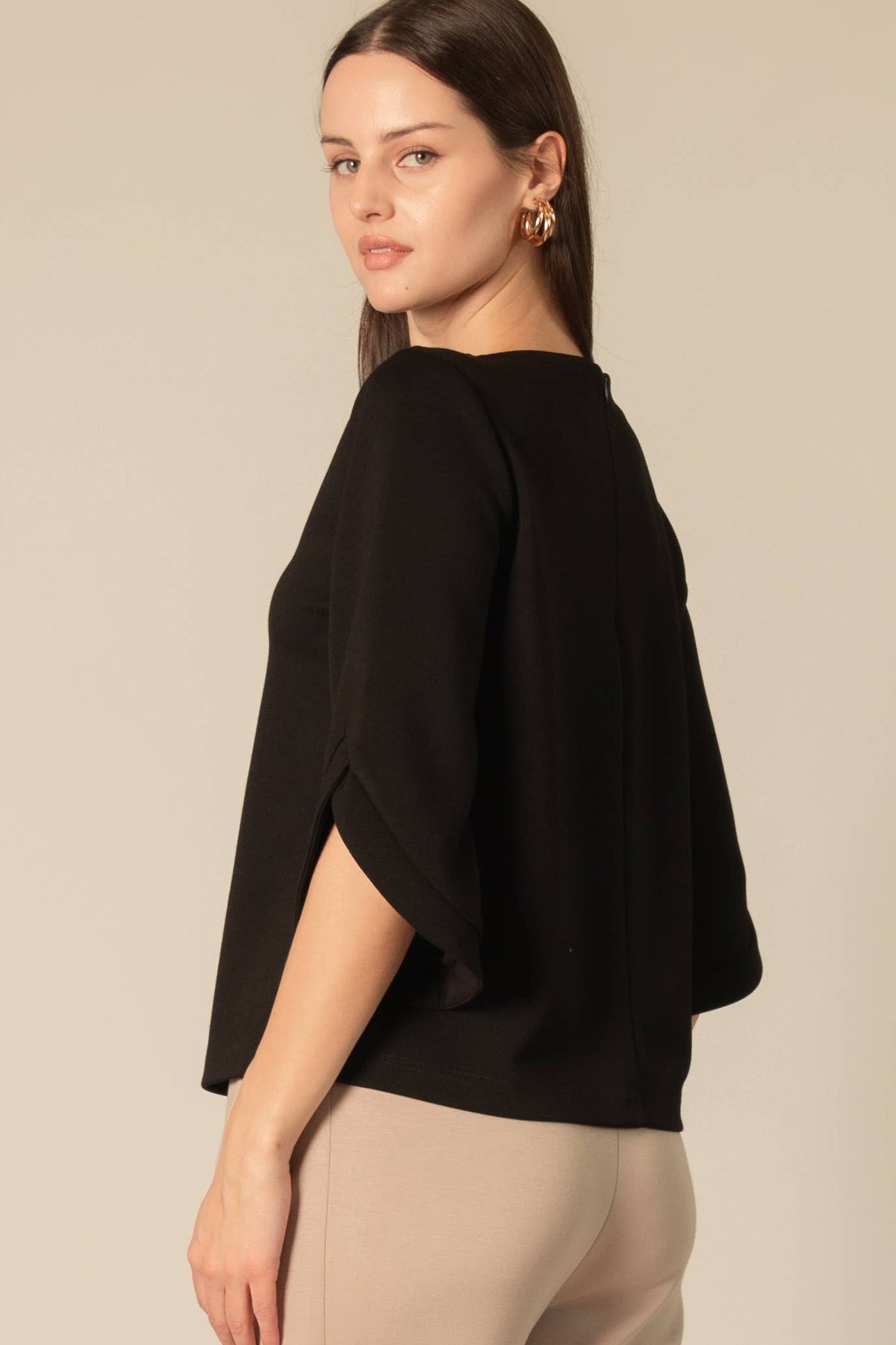 Modal Flare 3/4 Sleeve Round Neck Top