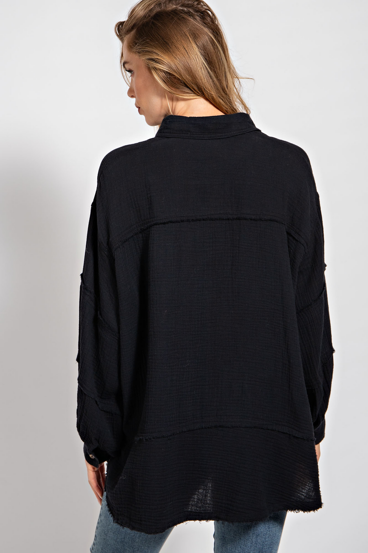 Cotton Gauze Oversized Button Down Top