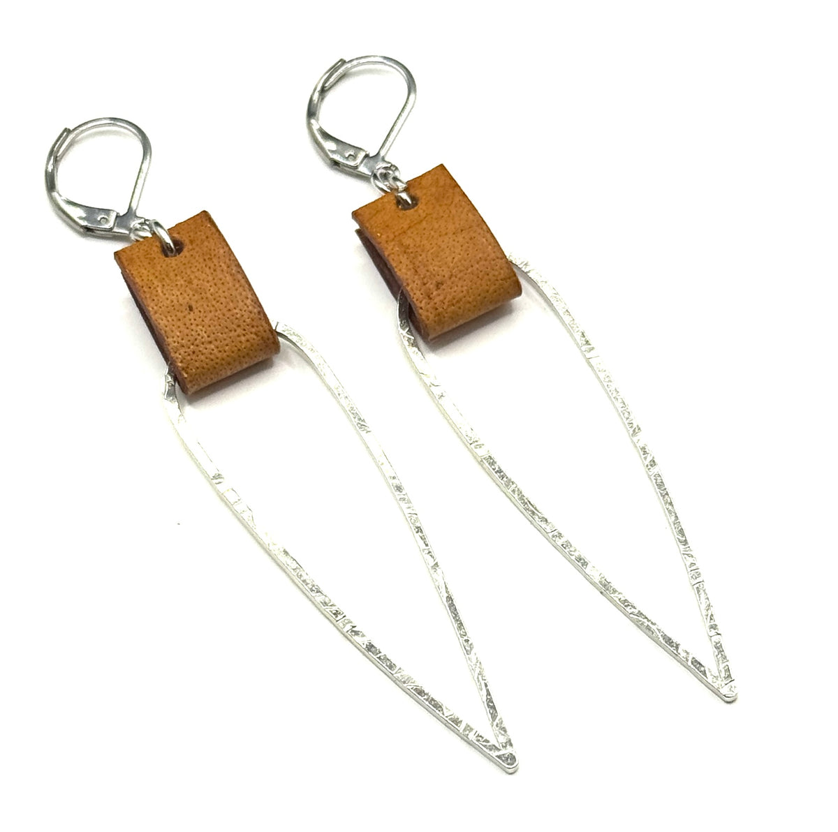 Leather & Silver Elongated Tear Drop Earrings