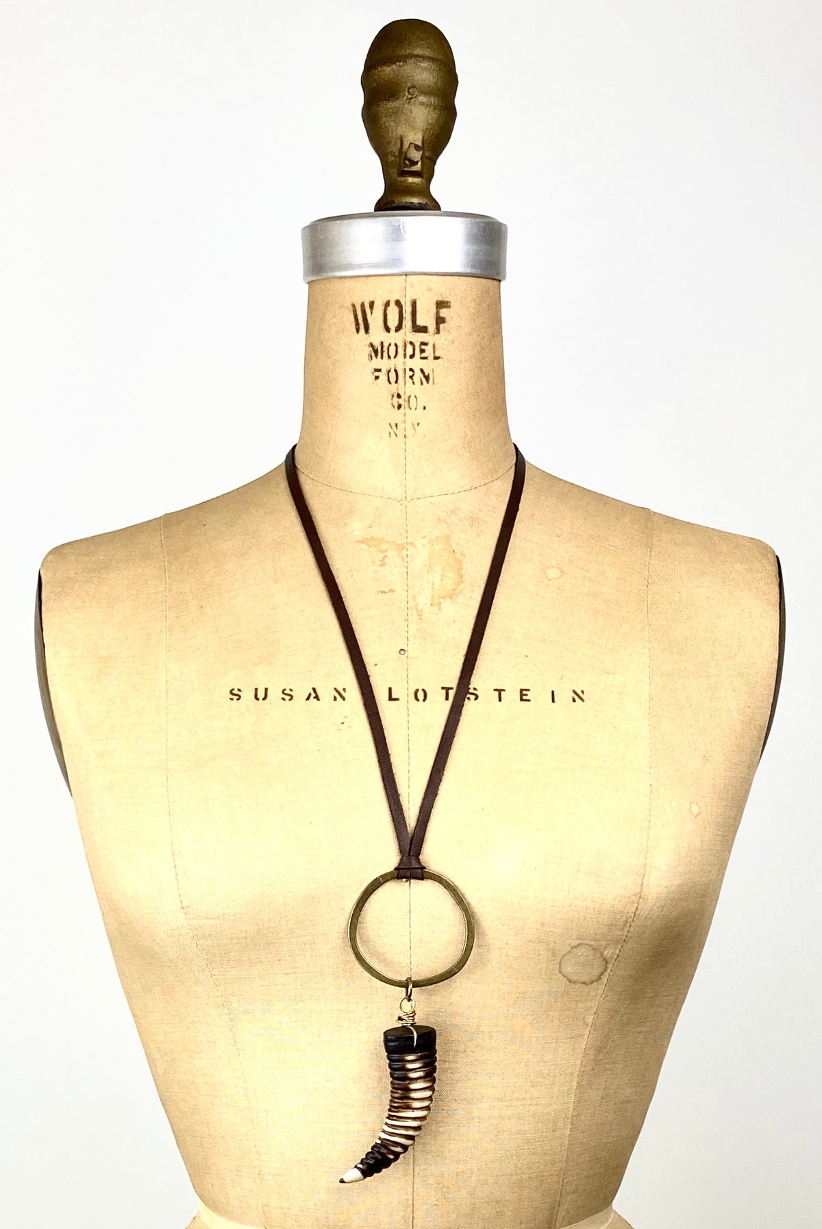 Bone Horn - Bronze Circle Leather Necklace