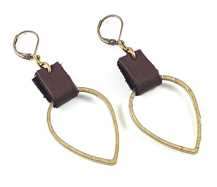 Leather & Brass Teardrop Earrings
