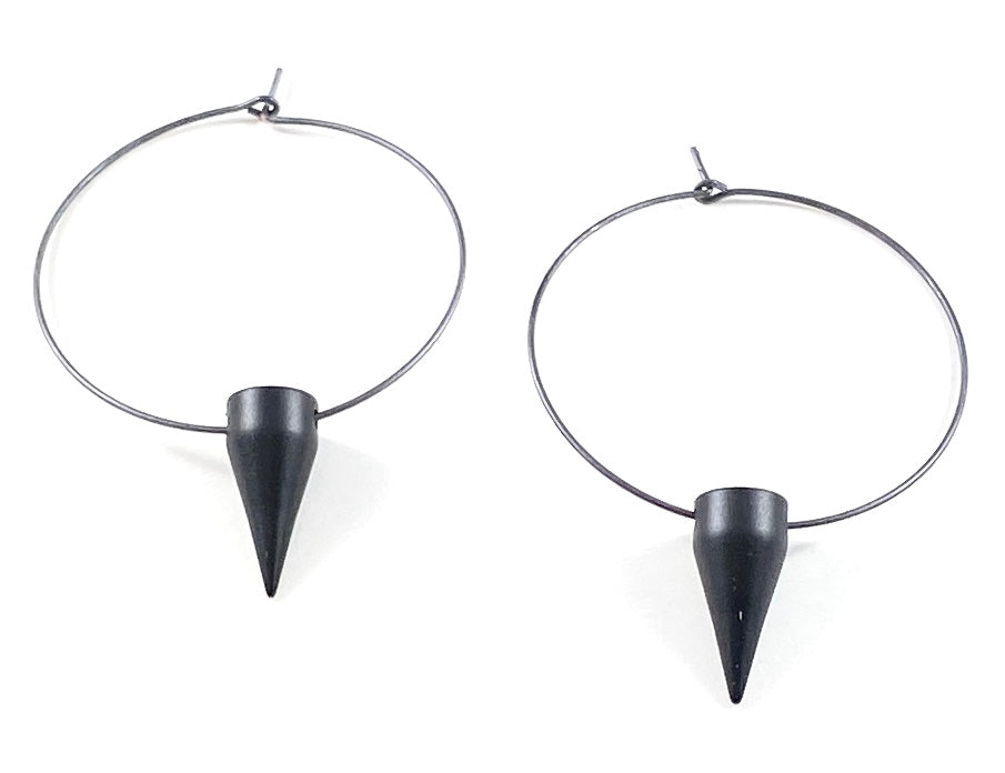 Oxidized Sterling Silver Hoop Earrings with Spikes