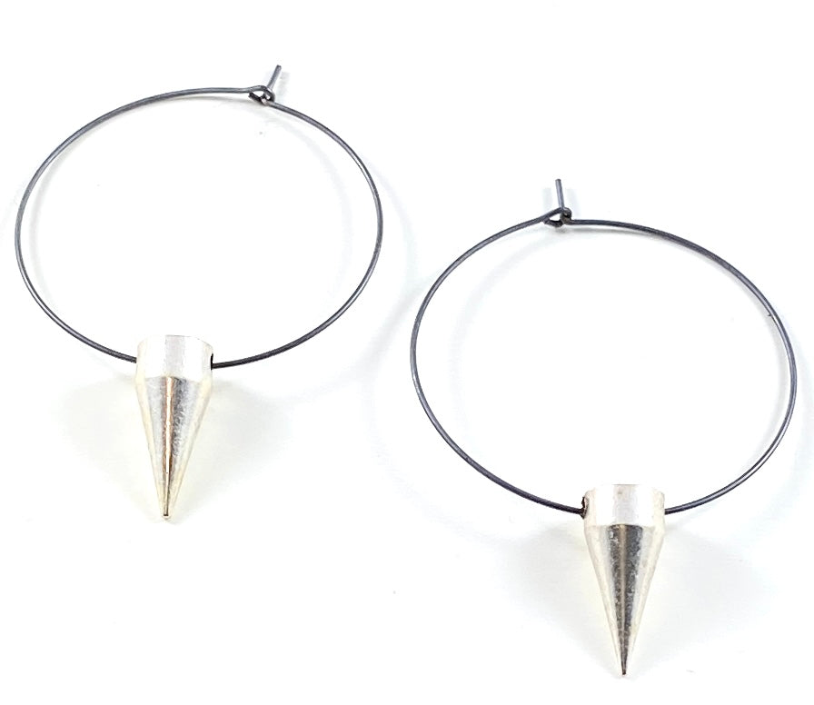 Oxidized Sterling Silver Hoop Earrings with Spikes