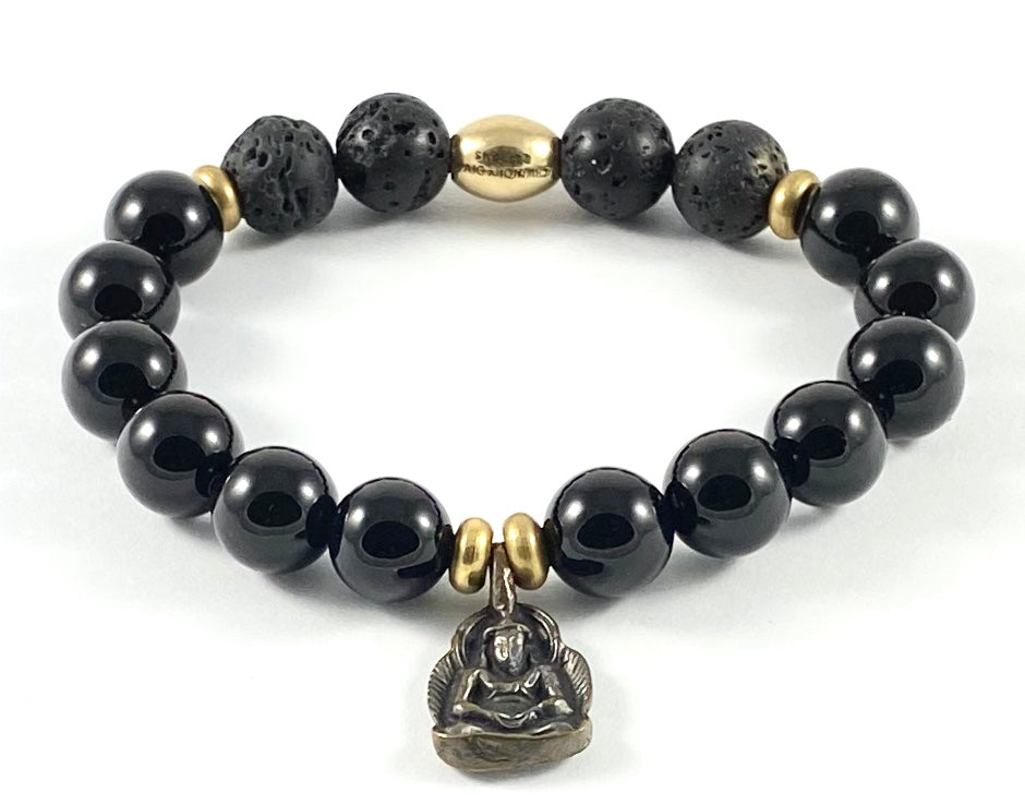 Brass Buddha Charm Diffuser Stretch Bracelet - 10mm
