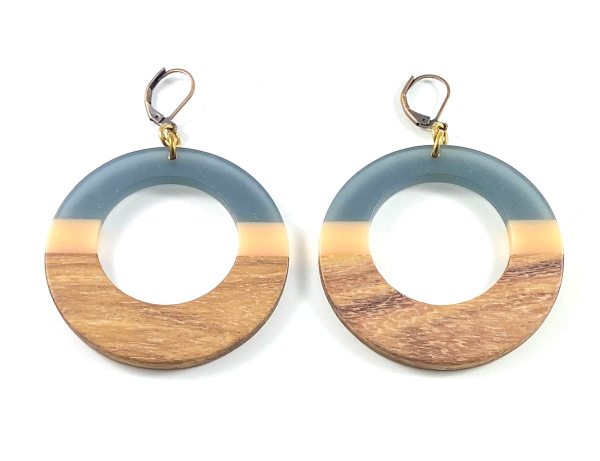 Sale Walnut Wood and Resin Large Circle Earrings