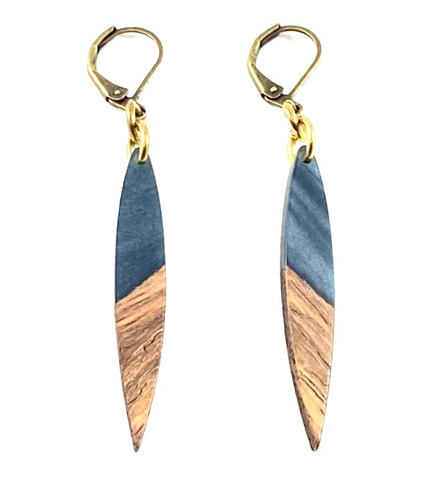 Sale Walnut Wood and Resin Dagger Earrings