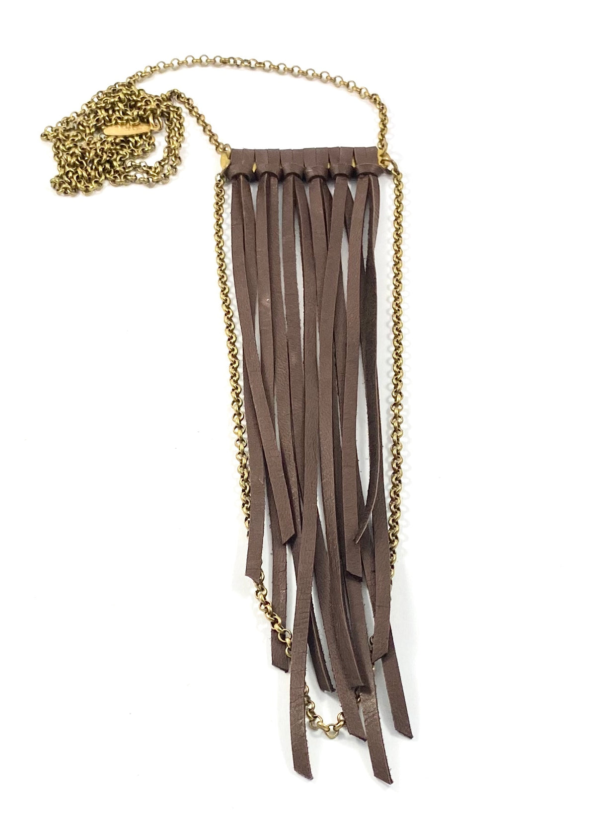 Leather Fringe Necklace with Chain Drop