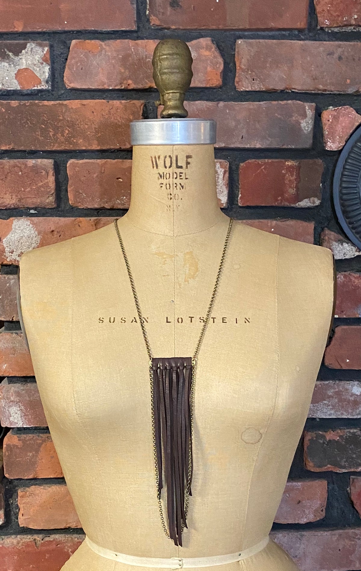 Leather Fringe Necklace with Chain Drop