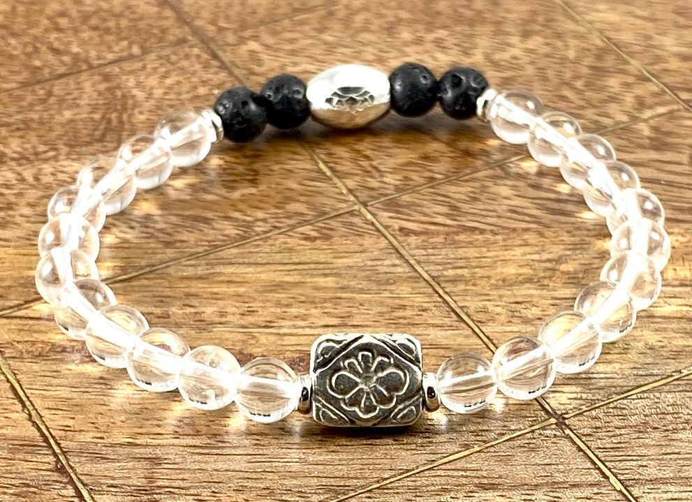 Silver Boho Flower Diffuser Stretch Bracelet - 6mm