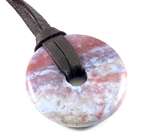 Leather Cord Necklace - Semi-Precious Stone Donut
