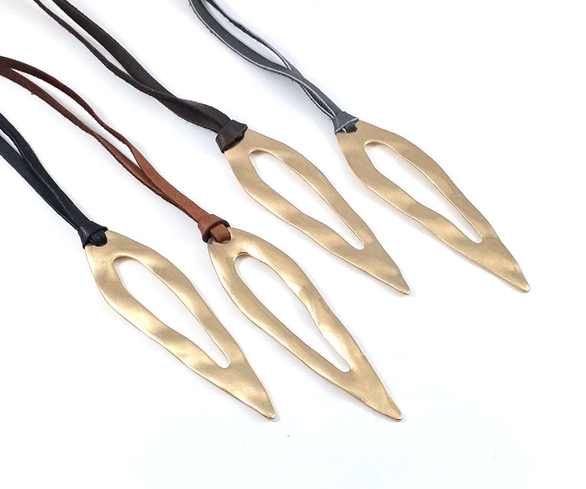 Leather Cord Necklace - Wavy Spear