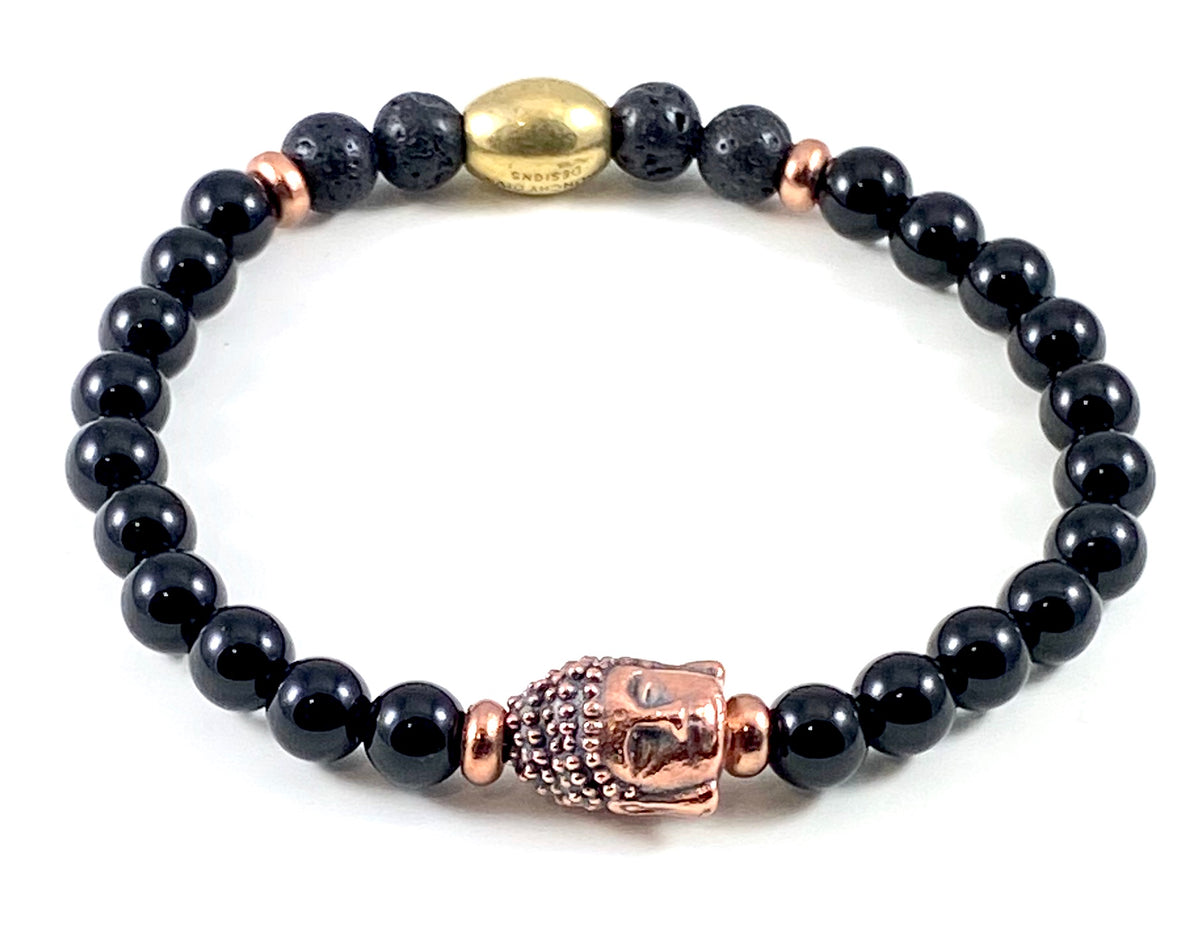 Sale Antique Copper Buddha Head Diffuser Stretch Bracelet - 6mm