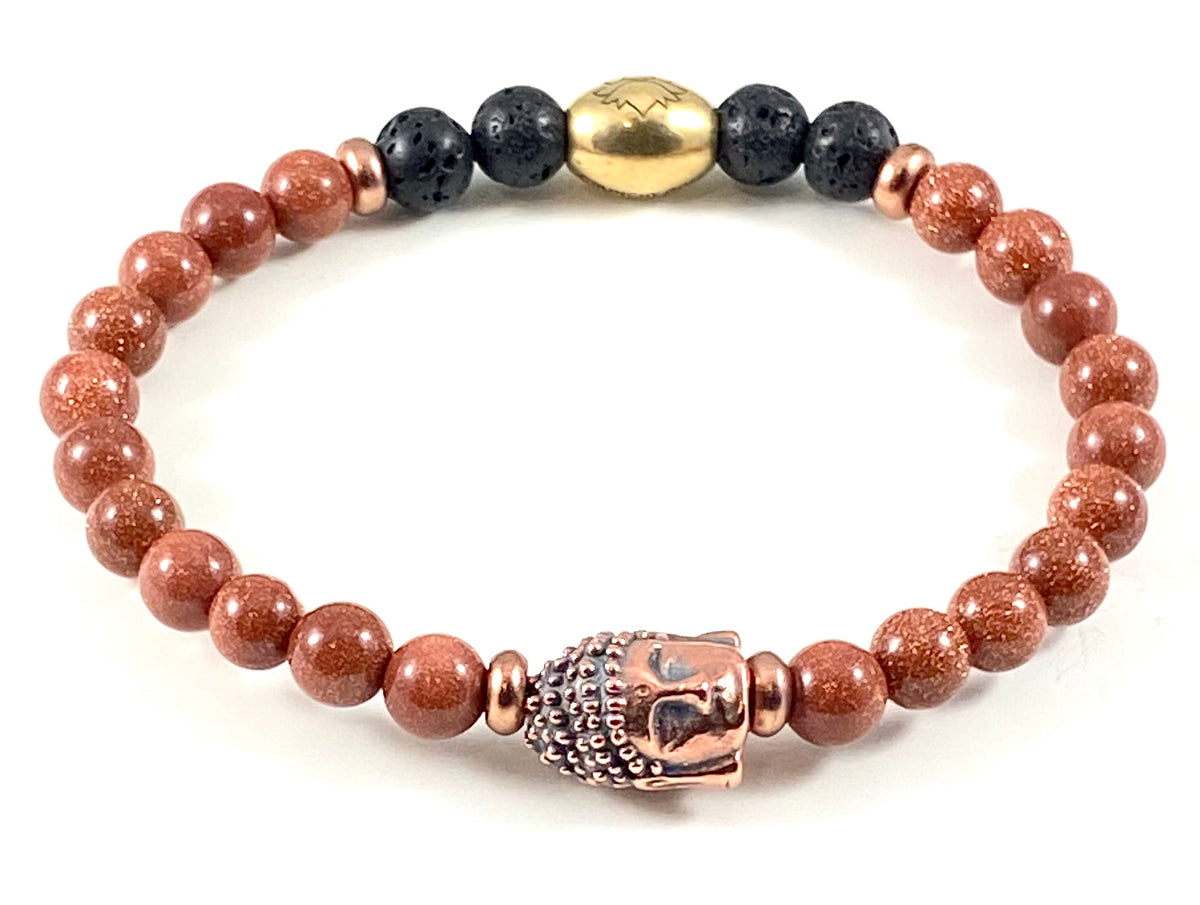 Sale Antique Copper Buddha Head Diffuser Stretch Bracelet - 6mm