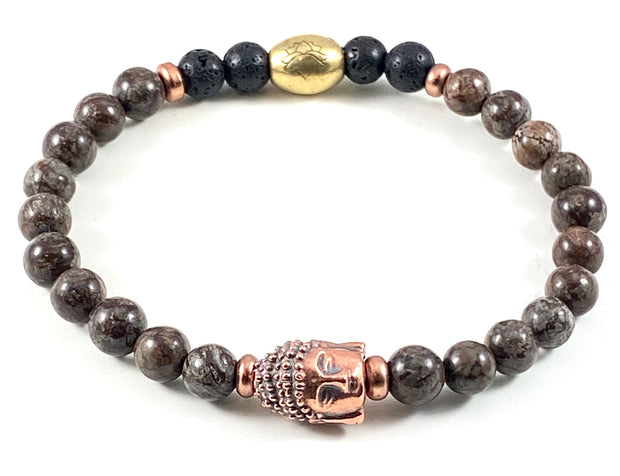 Sale Antique Copper Buddha Head Diffuser Stretch Bracelet - 6mm