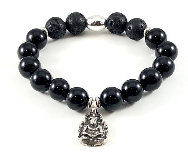 Silver Buddha Charm Diffuser Stretch Bracelet - 10mm