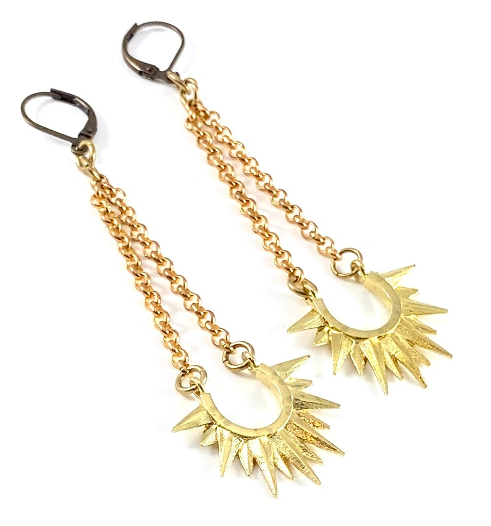 Brass Chain Star Burst Earrings