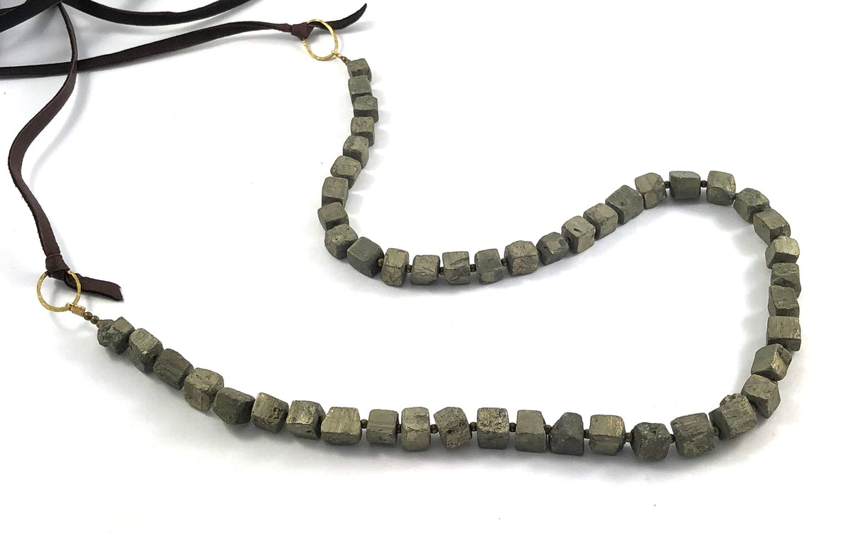 Pyrite Nugget Beads on Leather Necklace