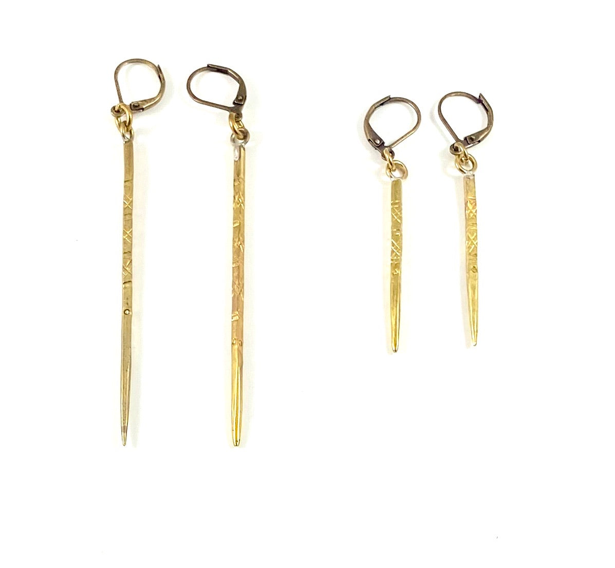 Brass Etched Spike Earrings